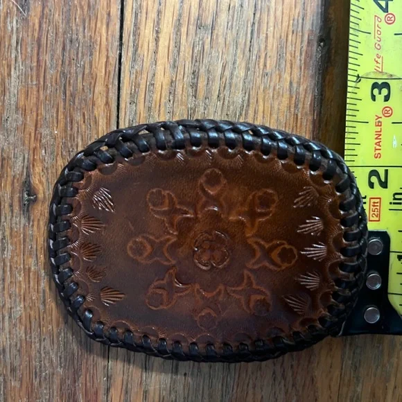 Vintage Hand Tooled Leather Belt Buckle - Picture 2 of 5